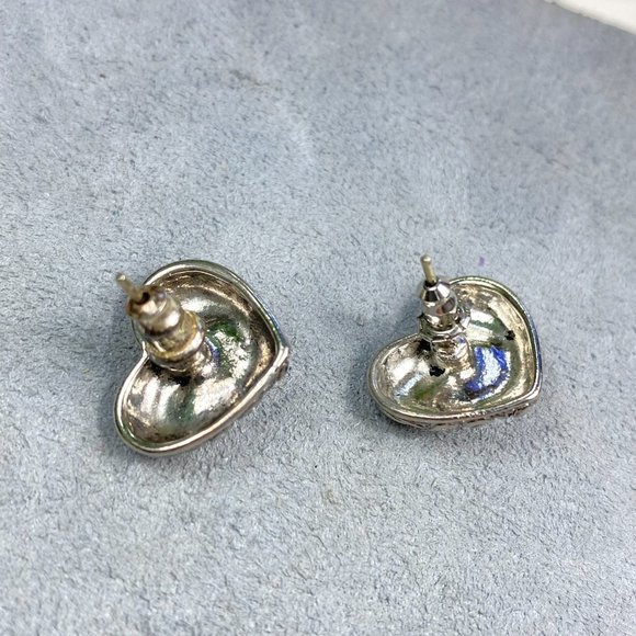 Silver Tone Heart Pierced Earrings - Picture 3 of 8